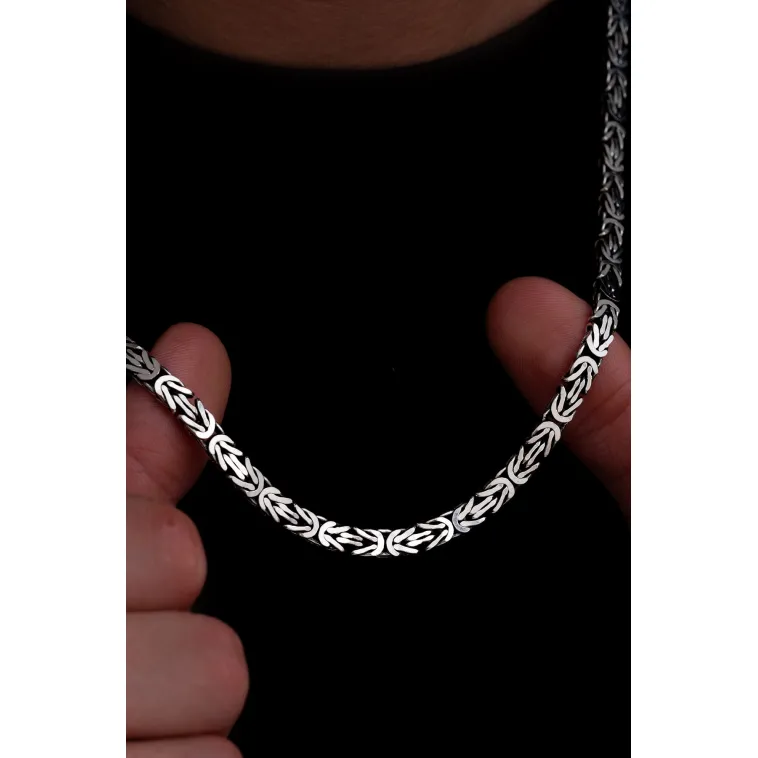 Erkek Gümüş Kolye - 5.5mm Dikdörtgen Kesim Yassı Kral Gümüş Kolye Erkek Gümüş Kolye - 5.5mm Dikdörtgen Kesim Yassı Kral Gümüş Kolye