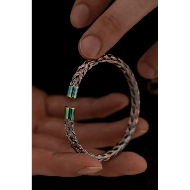 Erkek Çelik Bileklik - Hologram Hasır Modern Örgü Tasarım Erkek Bileklik