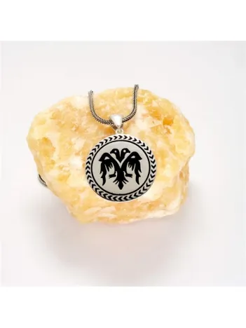 Çift Başlı Selçuklu Kartalı Siyah Renk Erkek Gümüş Kolye Zincir