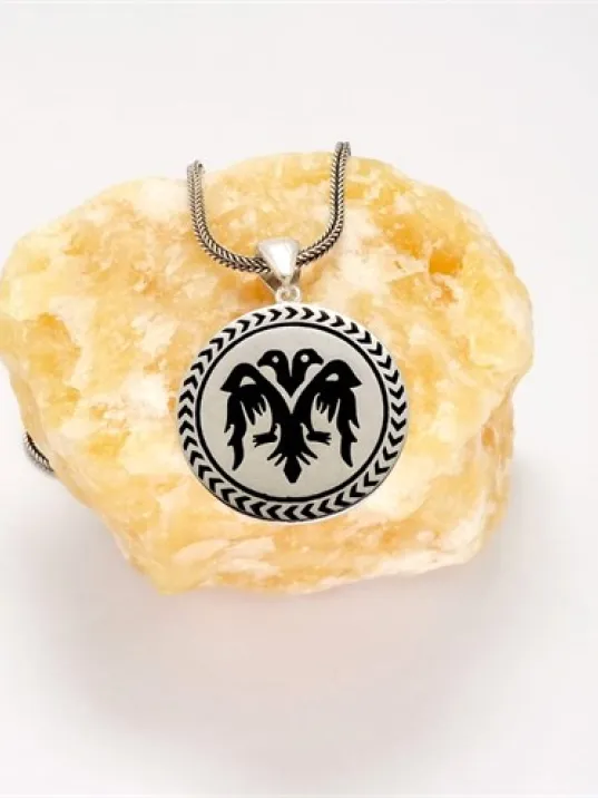 Çift Başlı Selçuklu Kartalı Siyah Renk Erkek Gümüş Kolye Zincir