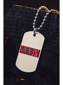 Urban Creed OBEY Yazılı Çelik Erkek Kolye Parlak Top Zincir