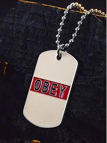 Urban Creed OBEY Yazılı Çelik Erkek Kolye Parlak Top Zincir
