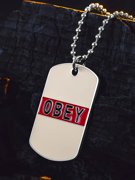 Urban Creed OBEY Yazılı Çelik Erkek Kolye Parlak Top Zincir