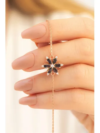 Kadın Gümüş Bileklik - Mistik Topaz Taşlı Çiçek Model Rose Kadın Gümüş Bileklik
