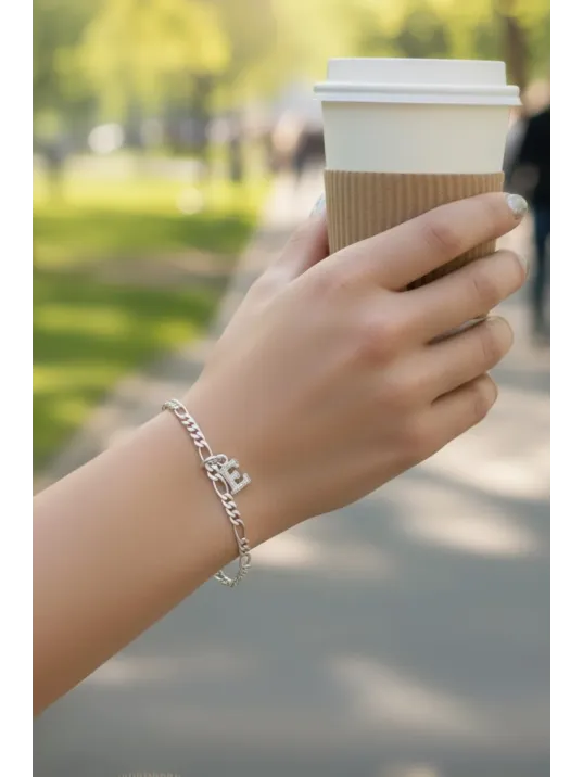 925 Ayar Harfli Gümüş Bileklik - Sevgiliye Hediye 3mm Figaro 925 Ayar Gümüş Kolye Künye
