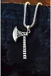 Erkek Gümüş Kolye - Viking Savaş Baltası Sivri Kenar Detaylı Erkek Kolye
