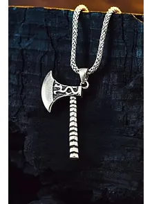 Erkek Gümüş Kolye - Viking Savaş Baltası Sivri Kenar Detaylı Erkek Kolye