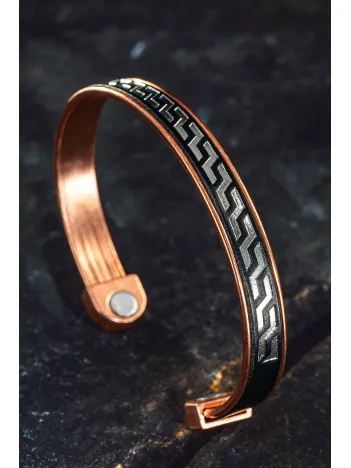 Erkek Kadın Bakır Bileklik - Siyah Hakiki Deri Omega Desenli Mıknatıslı Metal Kutu Doğal Erkek Kadın Bakır Bileklik - Siyah Hakiki Deri Omega Desenli Mıknatıslı Metal Kutu Doğal