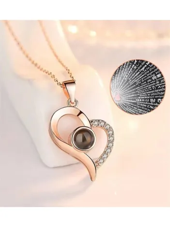 Sevgiliye Hediye - 100 Dilde Seni Seviyorum Kolyesi Hediye Paketli Özel Notlu Kadın Gümüş Kolye