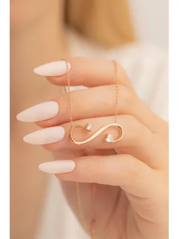 Sonsuzluk Sembollü İki Ucu Taşlı Bayan 925 Ayar Gümüş Kolye GKLSNSZLKTS-ALT