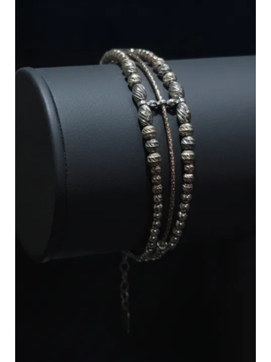 Kadın Gümüş Bileklik - Sarmal Dokulu Boncuk Üç Sıra Kelepçe Model Bilezik Kadın Gümüş Bileklik - Sarmal Dokulu Boncuk Üç Sıra Kelepçe Model Bilezik