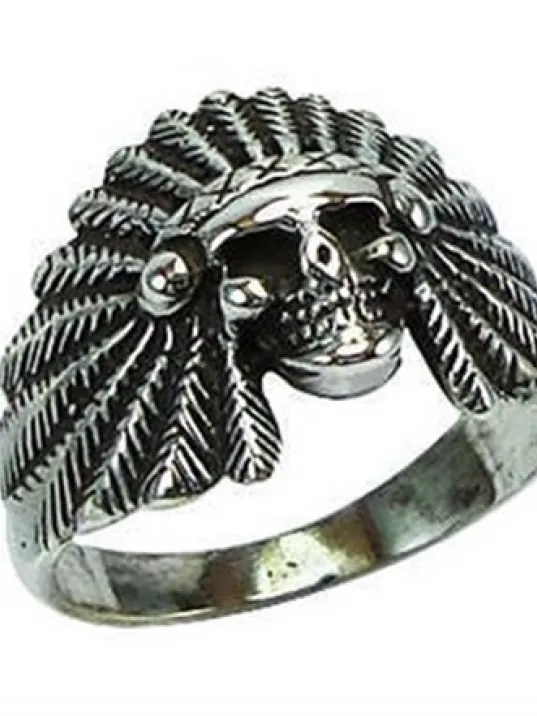 Kızılderili Kurukafa Gümüş Erkek Yüzüğü