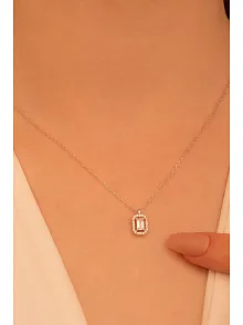 Baget Taşlı Bayan Gümüş Kolye Zincir