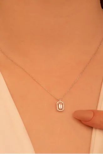 Baget Taşlı Bayan Gümüş Kolye Zincir