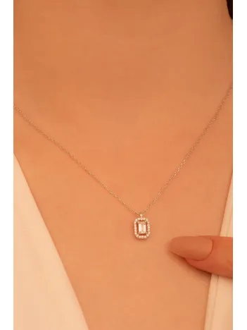Baget Taşlı Bayan Gümüş Kolye Zincir