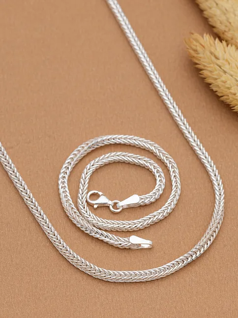 Kadın Gümüş Kolye Bileklik Set - 3mm Gümüş Beyaz Tilki Kuyruğu Model Kadın Kolye Bileklik Set
