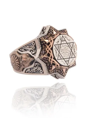 Mühr-ü Süleyman Yazılı Yanı Miğfer Kalkan İşlemeli Erkek Gümüş Yüzük Mühr-ü Süleyman Yazılı Yanı Miğfer Kalkan İşlemeli Erkek Gümüş Yüzük