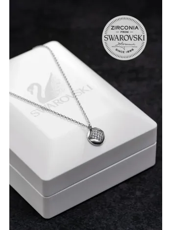 Kadın Gümüş Kolye - Swarovski Taşlı Zirconia Pırlanta Motifli Kadın Kolye