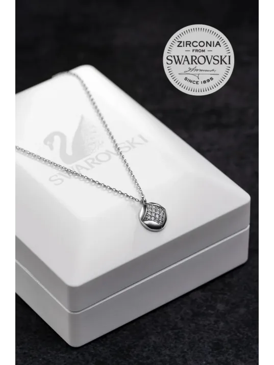 Kadın Gümüş Kolye - Swarovski Taşlı Zirconia Pırlanta Motifli Kadın Kolye