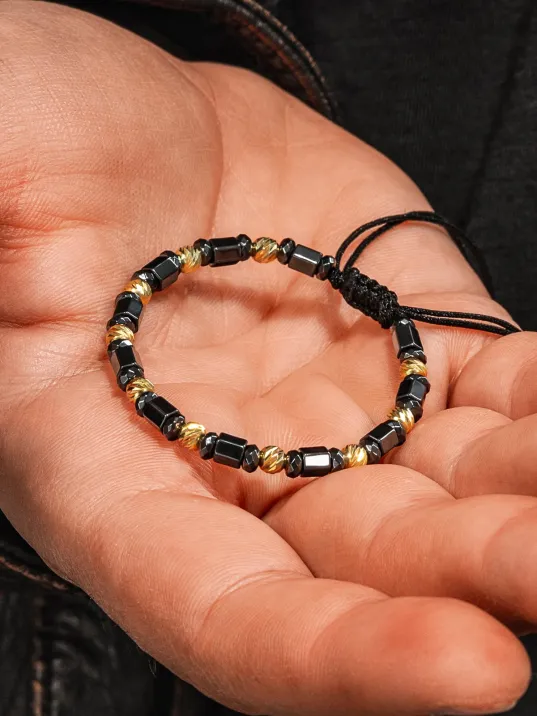 Kadın Erkek Gümüş Bileklik - Hematit Taşlı Gümüş Detaylı İnce Kibar Erkek Kadın Bileklik