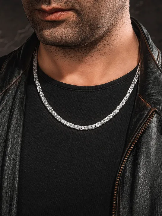 Erkek Gümüş Kolye - Kalın Beyaz Kral Erkek Kolye