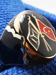 Gümüş Erkek Yüzük IYI Ve Ay Yıldız Sancaklı Lüks Model