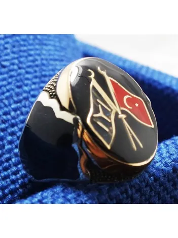 Gümüş Erkek Yüzük IYI Ve Ay Yıldız Sancaklı Lüks Model