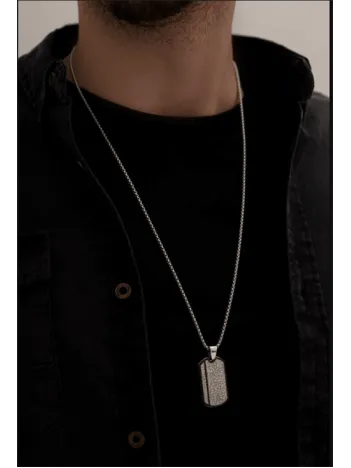 Erkek Kolye - Dövme Asker Künyesi Model Erkek Çelik Kolye - 316 L Paslanmaz Çelik Kolye-Siyah