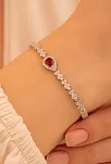 Kadın Gümüş Bileklik - Yakut Taşlı Damla Model Zirkon Süslemeli Kadın Bileklik