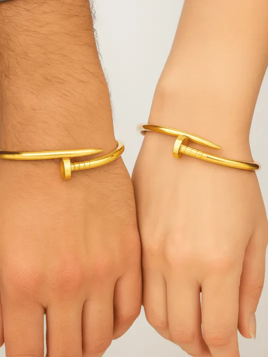 Paslanmaz Çelik Erkek Bayan Çivi Bileklik-Sarı