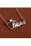 Kral Taç Imza Gümüş Renk Büşra Yazılı Bayan Gümüş Kolye Zincir Gklgmsısımt