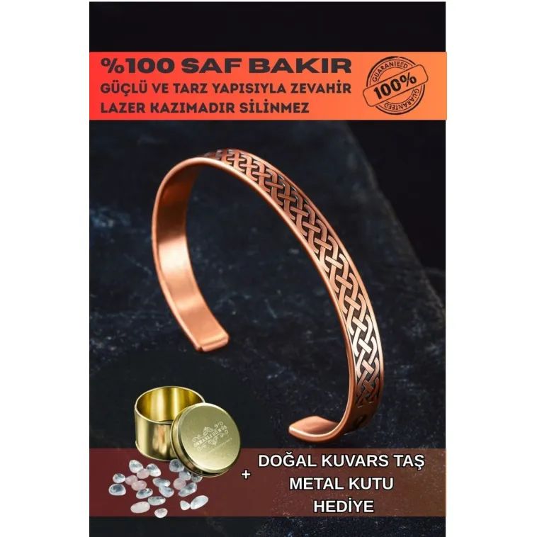 Kadın Erkek Saf Bakır Bileklik Zevahir Model Metal Kutu Kuvars Taşlar Bakır Kelepçe Bilezik