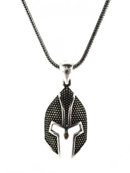 Gladyatör Otantik Savaşçı Miğferi Gümüş Erkek Kolye Zincir