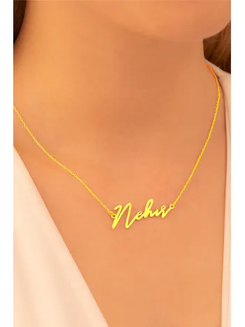 Kadın Gümüş Kolye - Altın Kaplama Nehir Yazılı 925 Ayar Gümüş Kadın Kolye