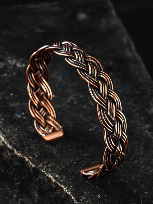 Erkek Bakır Bileklik - Örgü Model Erkek Kelepçe Bileklik Bilezik