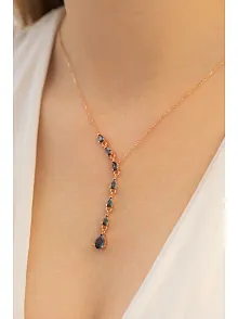 Kadın Gümüş Kolye - Mistik Topaz Taşlı Rose Damla Model Kadın Gümüş Kolye Gklmstktdml-ros