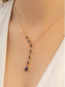 Kadın Gümüş Kolye - Mistik Topaz Taşlı Rose Damla Model Kadın Gümüş Kolye Gklmstktdml-ros
