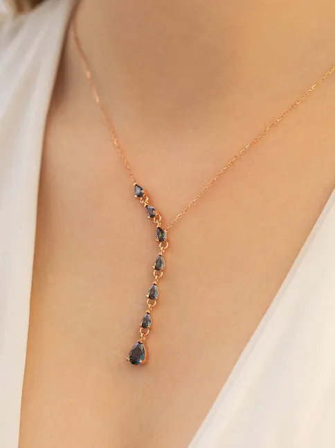 Kadın Gümüş Kolye - Mistik Topaz Taşlı Rose Damla Model Kadın Gümüş Kolye Gklmstktdml-ros