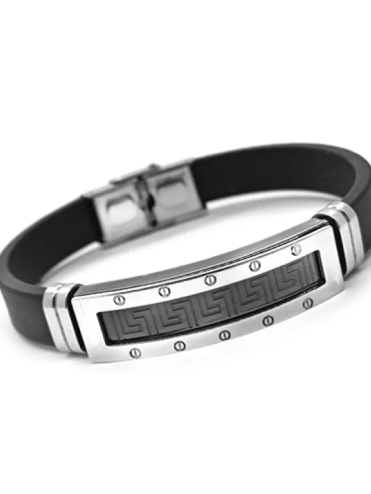 Çerçeve Desen Grek Desen Kauçuk Çelik Erkek Bileklik DBLCRVCGREK-SYH