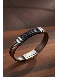 Erkek Çelik Bileklik - Kahverengi Deri Model Siyah Spiral Desenli Erkek Bileklik Erkek Çelik Bileklik - Kahverengi Deri Model Siyah Spiral Desenli Erkek Bileklik