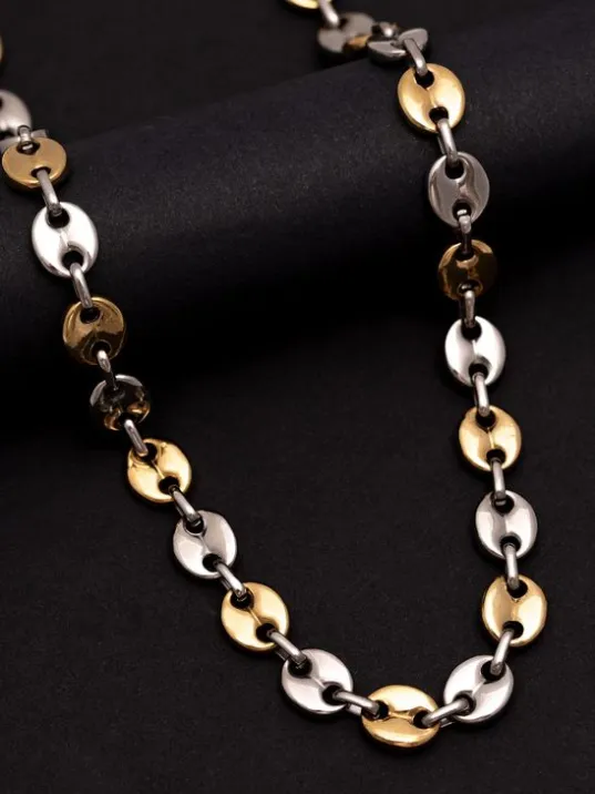 Erkek Kolye - Gemici Model Sarı Beyaz Çelik Erkek Kolye Zincir - 316 L Paslanmaz Çelik Kolye