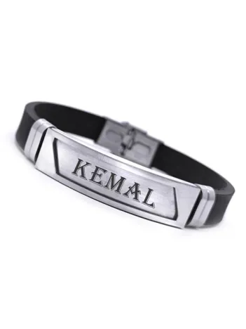 Kişiye Özel Yazılabilen Yamuk Desen Kauçuk Çelik Erkek Bileklik CBLYAMUKISM- Kişiye Özel Yazılabilen Yamuk Desen Kauçuk Çelik Erkek Bileklik CBLYAMUKISM-