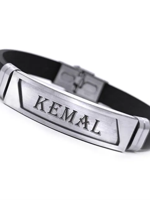 Kişiye Özel Yazılabilen Yamuk Desen Kauçuk Çelik Erkek Bileklik CBLYAMUKISM- Kişiye Özel Yazılabilen Yamuk Desen Kauçuk Çelik Erkek Bileklik CBLYAMUKISM-
