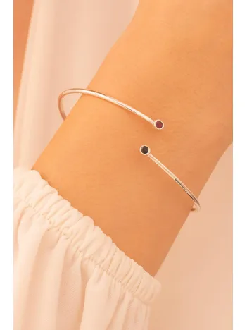 Kadın Gümüş Bileklik - Kadın Kelepçe - El Yapımı Gümüş Safir Ve Yakut Taşlı Zarif Kadın Bileklik