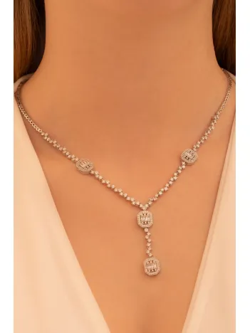 Kadın Gümüş Kolye - Nevrez Baget Taşlı Zirkon Süslemeli Kadın Kolye