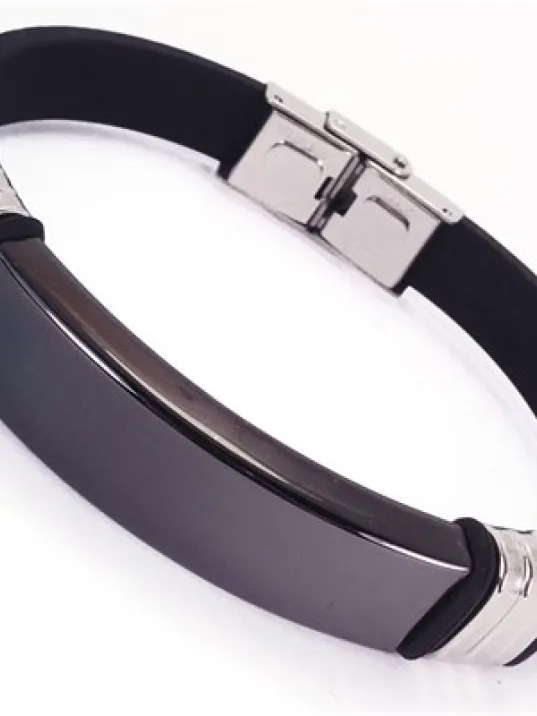 İsim Yazılan Kauçuk Çelik Erkek Bileklik Künye Siyah Model