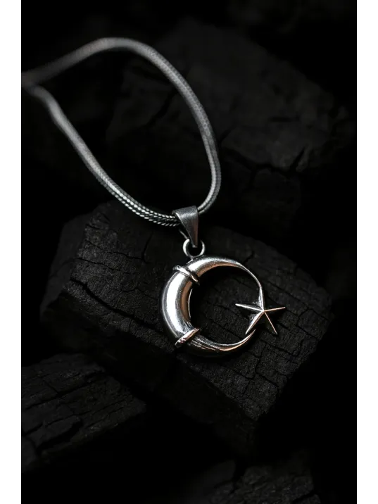 Erkek Gümüş Kolye - Küçük Model Ay Yıldız Motifli Tilki Kuyruğu Zincir Erkek Gümüş Kolye