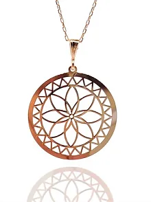 Lotus Çiçeği Motifli Rose Renk Bayan Gümüş Kolye