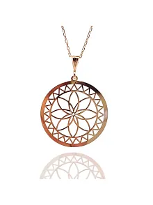 Lotus Çiçeği Motifli Rose Renk Bayan Gümüş Kolye