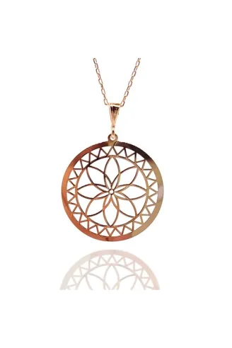 Lotus Çiçeği Motifli Rose Renk Bayan Gümüş Kolye